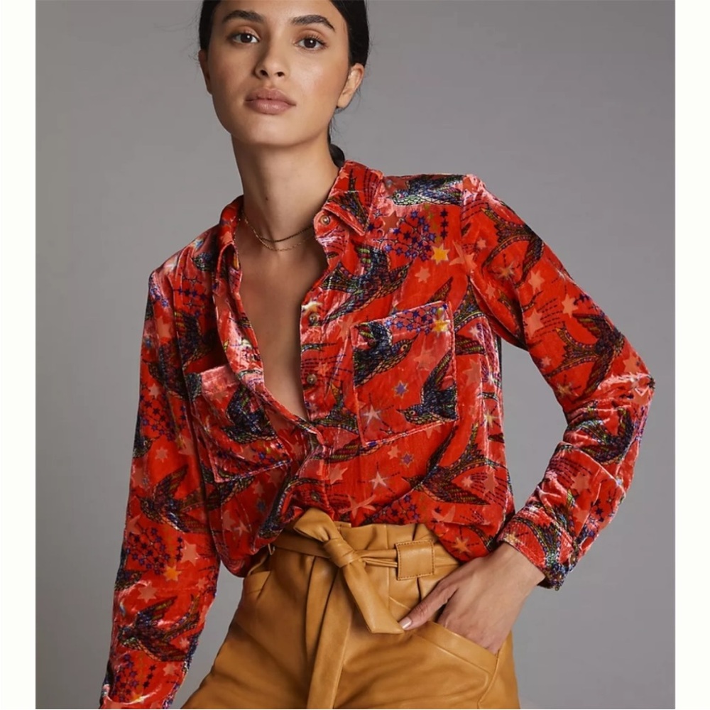 NWOT Maeve Anthropologie Dark Orange Velvet Top 6 - Picture 2 of 13